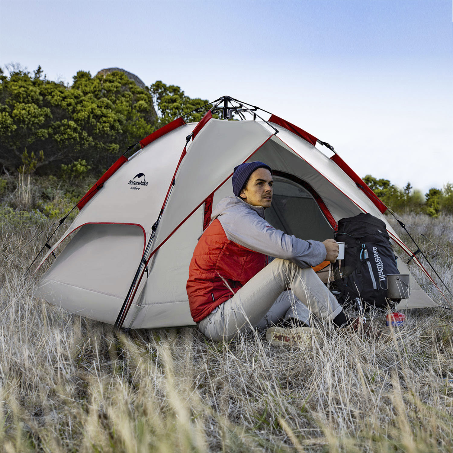 Палатка Naturehike Automatic Tent For 4 People Grey/Red