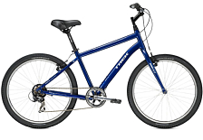 Велосипед ВелосипедКолеса 26 (стандарт)<br>Рама: Alpha Gold Aluminum, rack & fender mounts, interna<br> <br> Вилка/Амортизатор передний: High-tensile steel, CLIX dropout<br> <br> Вынос руля: Bontrager Approved, 25.4mm, 25 degree, quill<br> <br> Руль: Steel, 25.4mm, 80mm rise<br> <br> Тормоз передний: Tektro alloy linear-pull<br> <br> Тормоз задний: Tektro alloy linear-pull<br> <br> тормозные ручки: Tektro adjustable-reach alloy<br> <br> Шатун: Forged alloy, 42T w/chainguard<br> <br> Каретка: Sealed cartridge<br> <br> Кассета: SunRace freewheel, 14-34, 7 speed<br> <br> Переключатель задний: Shimano Tourney TX35<br> <br> педали: Wellgo nylon platform<br> <br> Обода: Bontrager AT-550 36-hole alloy rim<br> <br> Втулка передняя: Formula FM21 alloy front hub<br> <br> Втулка задняя: Formula alloy rear hub<br> <br> Покрышка передняя: Bontrager H5, 26x2.0<br> <br> Покрышка задняя: Bontrager H5, 26x2.0<br> <br> Седло: Bontrager Suburbia w/super-soft padding<br> <br> Штырь подседельный: SPMD LCE SP281 31.6/330 BK<br> <br> Мягкая вилка: 16.5<br> <br> Грипсы: Bontrager Satellite, ergonomic<br> <br> Модель: 1 210 400<br> <br> Рулевая колонка: 1-1/8, semi-integrated, semi-cartridge bearings<br><br>Пол: Мужской<br>Возраст: Взрослый