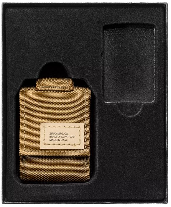 Подарочный набор Zippo зажигалка Black Crackle и коричневый чехол в подарочной коробке черный