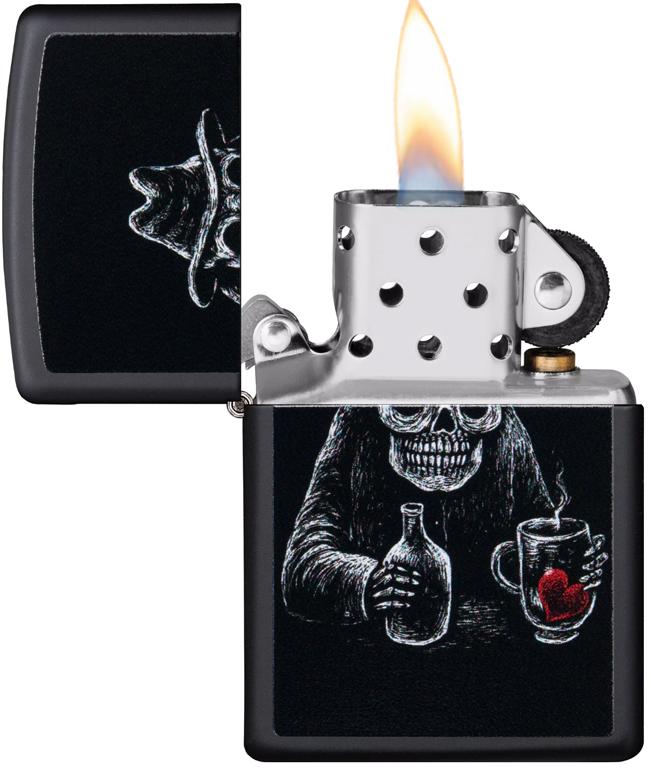Зажигалка Zippo Bar Skull Design Black Matte чёрный-матовый