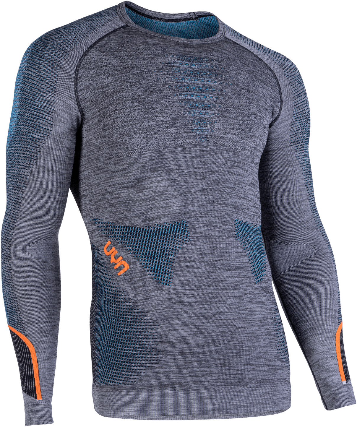 Футболка с длинным рукавом UYN Ambityon Man Underwear Shirt Long Sleeves Melange Black Melange/Atlantic/Orange Shiny