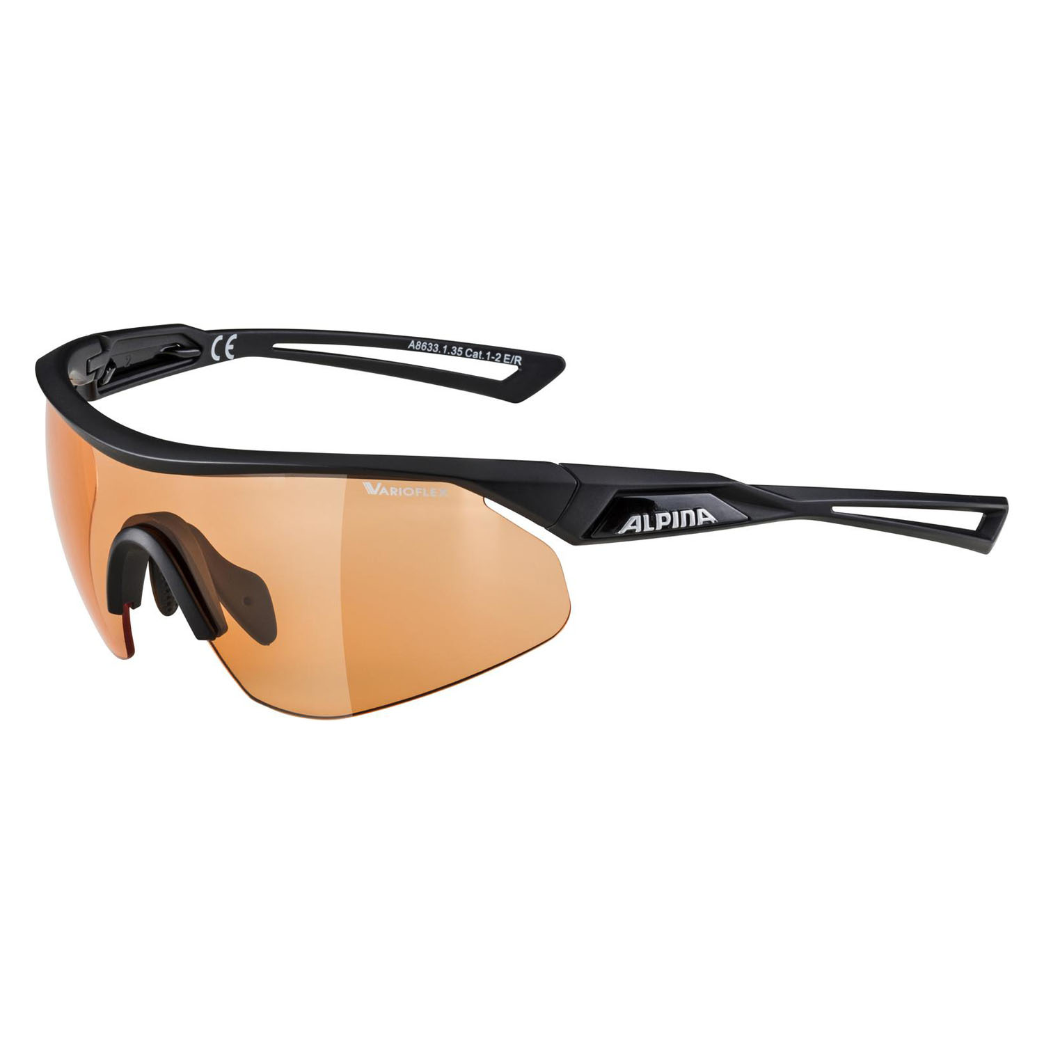 Очки солнцезащитные Alpina 2022 Nylos Shield V Black Matt Varioflex orange Cat. 1-2