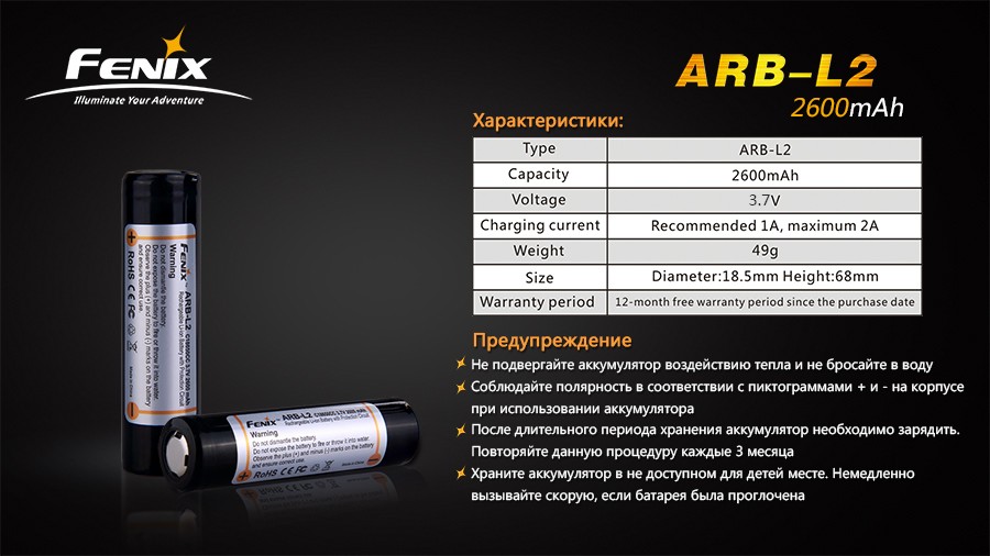 Аккумулятор Fenix ARB-L2 18651