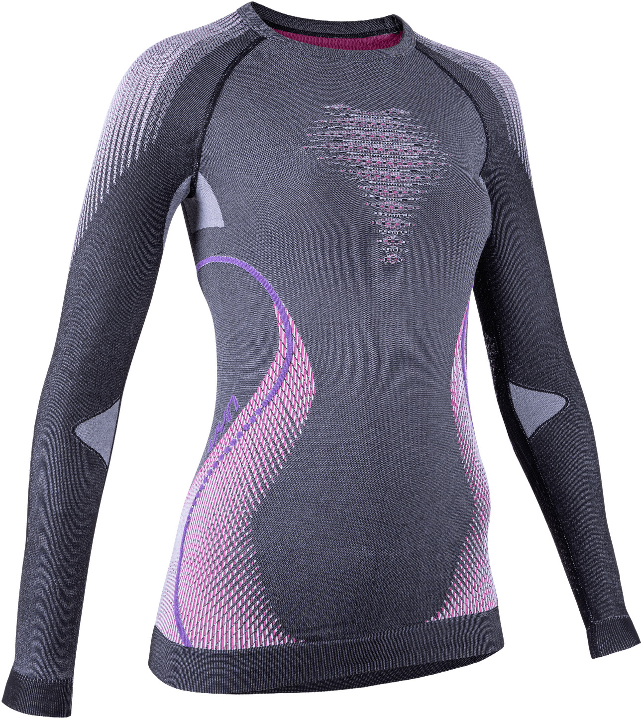 Футболка с длинным рукавом UYN Evolutyon Underwear Shirt Long Sleeves Melange Anthracite Melange/Raspberry/Purple