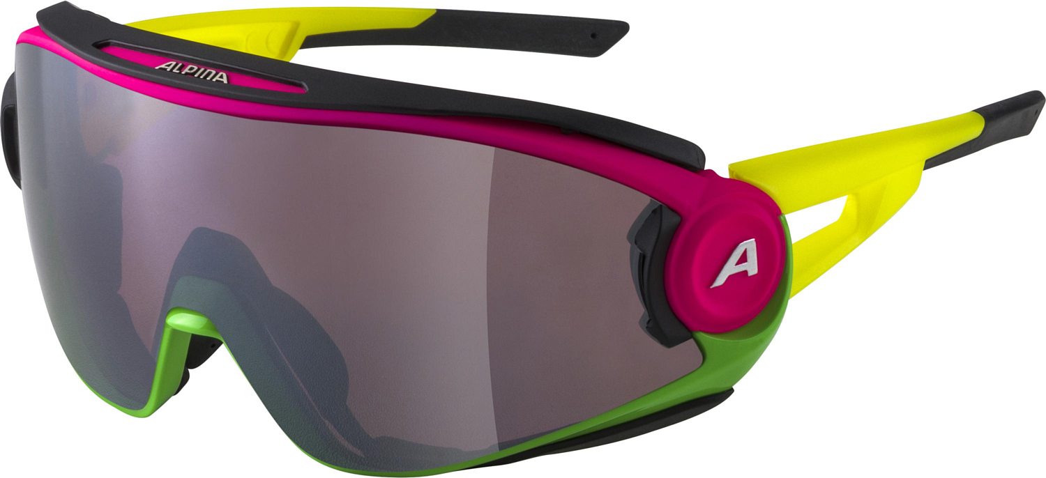 Очки солнцезащитные ALPINA 5W1Ng Q Pink-Green-Yellow Matt/Quattroflex silver mirror Cat.3 hydrophobic