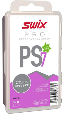 Бесфтористый парафин скольжения твердый SWIX PS7 парафин -2C/-8C 60 гр Violet