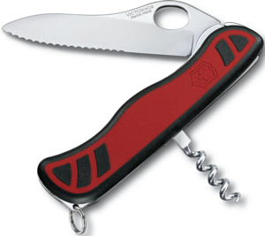 Нож Victorinox Sentinel One Hand, 111 мм, 3 функции, с фиксатором красный с чёрным