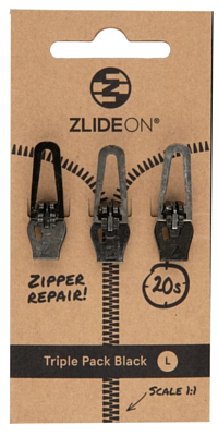 Набор бегунков для молнии ZlideOn Metal Zipper L, Plastic Zipper L, Narrow Zipper L Black