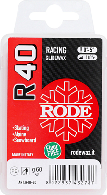 Безфтористый парафин скольжения твердый RODE Racing Glider Red 0...-5°C, 60g