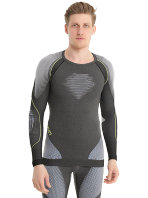 Футболка с длинным рукавом UYN Evolutyon Underwear Shirt Long Sleeves Melange Anthracite melange/Blue/Yellow Shiny