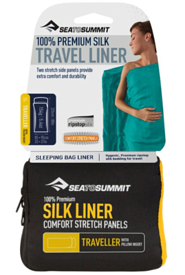 Вкладыш в спальник Sea To Summit Silk Stretch Liner - Traveller (with Pillow slip) Navy Blue