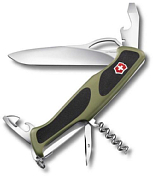 Нож Victorinox Ranger Grip 61, 130 мм, 11 функций, с фиксатором лезвия зелёный с чёрным
