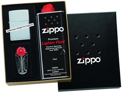 Подарочный набор с зажигалкой Zippo кремни+топливо, 125 мл+мето