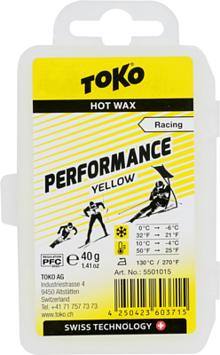 Низкофтористый парафин скольжения твердый TOKO Performance yellow 40 g Yellow
