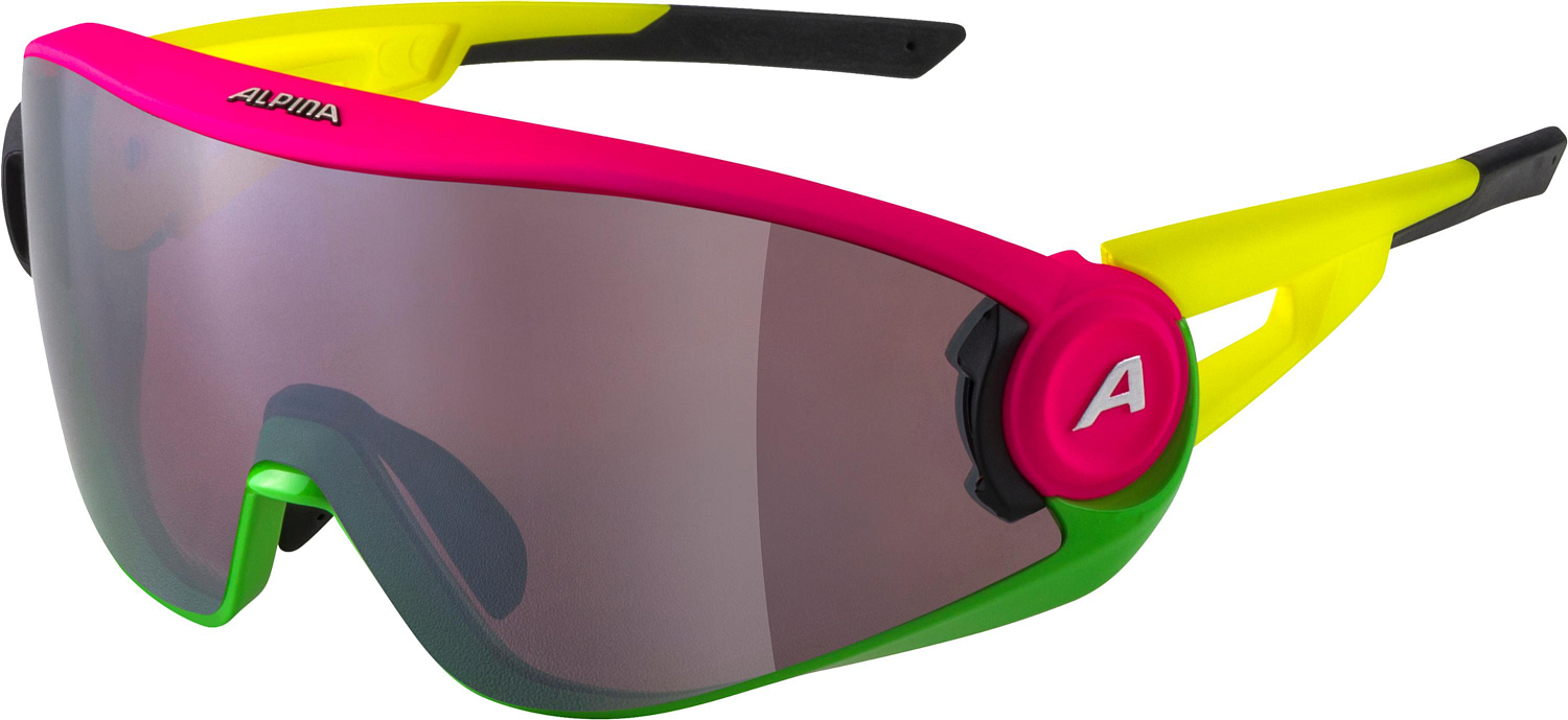 Очки солнцезащитные ALPINA 5W1Ng Q Pink-Green-Yellow Matt/Quattroflex silver mirror Cat.3 hydrophobic