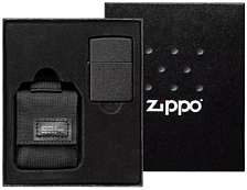 Подарочный набор Zippo зажигалка Black Crackle и чёрный чехол в подарочной коробке черный