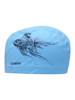 Шапочка для плавания Atemi тканевая с ПУ покрытием Голубой/Принт